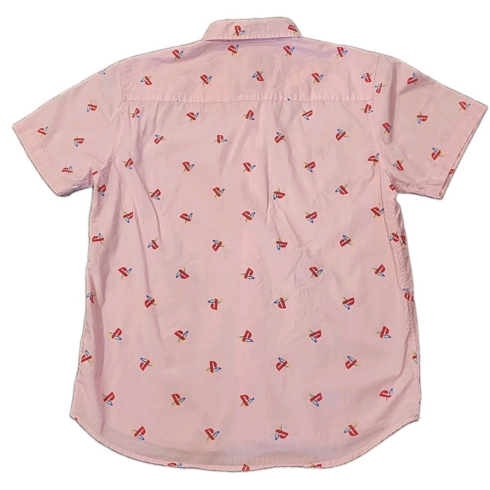 Sony PlayStation Men's Shirt Size L Pink Button Up Short Sleeve All Over Print - Picture 2 of 6